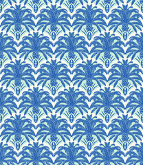Palm trees isolated on white background. Hand drawn seamless pattern. Perfect for fabric, wallpaper or giftwrap.