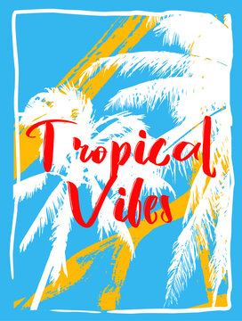 Tropical Vibes - handdrawn lettering with pineapple. Template for card, poster, print. T-shirt design. Vector illustration. Isolated on white background. t shirt printing
