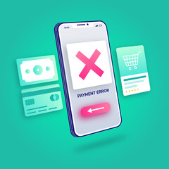 3d Illustration E-Commerce Online Shopping Payment Error Mobile Application Premium Vector