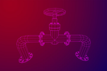 Oil pipeline with valve business concept. Finance economy polygonal petrol production. Petroleum fuel industry transportation line. Wireframe low poly mesh vector illustration.