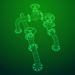 Oil pipeline with valve business concept. Finance economy polygonal petrol production. Petroleum fuel industry transportation line. Wireframe low poly mesh vector illustration.