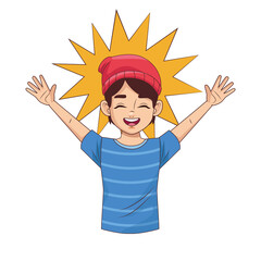 happy young boy celebratring avatar character