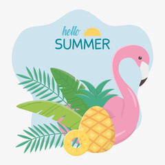summer travel and vacation float flamingo pineapple foliage tropical