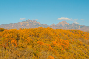 八ヶ岳高原大橋から見た紅葉の八ヶ岳