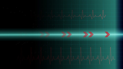 Heart pulse or ekg in monitor for UI Hi-tec interface blue digital technology with glowing particles ,vector illustration