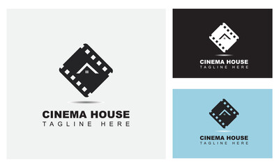 Cinema House logo design template-Film strip, simple conceptual logo. abstract cinema logo template isolated on white background. Photo studio logo.