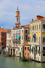 Colorful buildings along Grand Canal in Venice, Italy