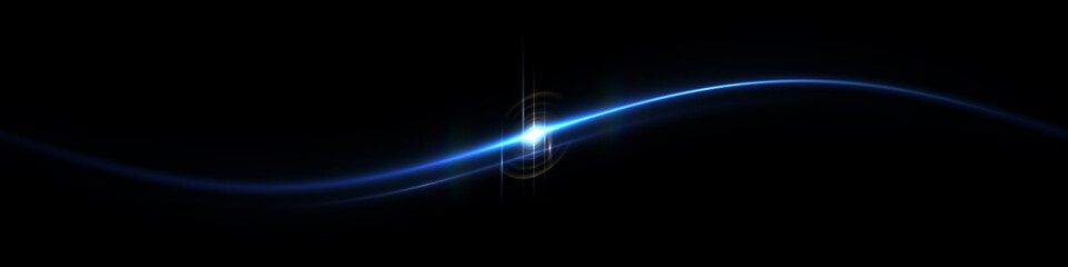 Glow light curved rays on a dark background, Futuristic wave flash,  Glowing neon spiral.