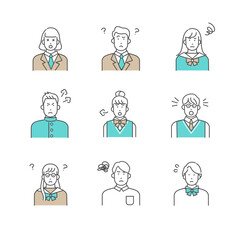 さまざまな学生のバリエーションアイコン　イラスト素材