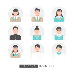 さまざまな学生のバリエーションアイコン　イラスト素材