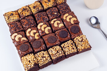 Brownies various toping white background