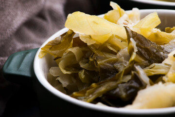 Stew of white cabbage and bacon. Vegetables, background