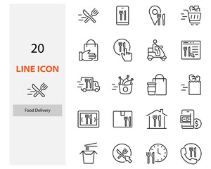 set of  food delivery icons, customer service, fast delivery
