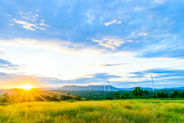 Fototapeta na wymiar sunset on wind turbines