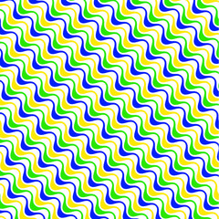 Colorful Brazilian wave street pattern vector in green, blue and yellow on white background - Rio De Janeiro beach promenade, Brazil