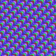 Vibrant, Colorful Brazilian wave street pattern vector in purple, yellow, light blue shades on blue background - Rio De Janeiro beach promenade, Brazil