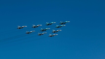Combat aircraft of the armed forces of the Russian Federation at the victory day parade on may 9