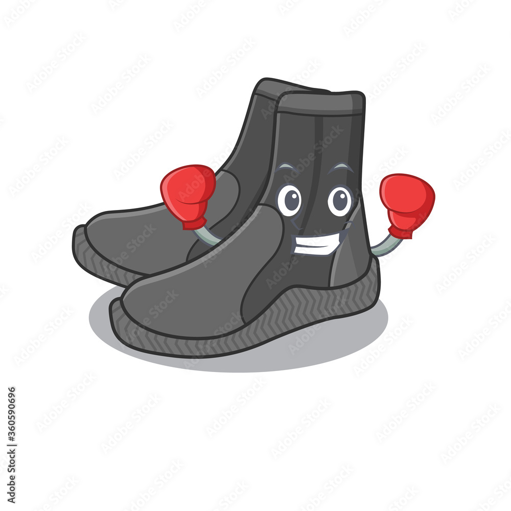 Sticker Dive booties Caricature character design as a champion of boxing competition