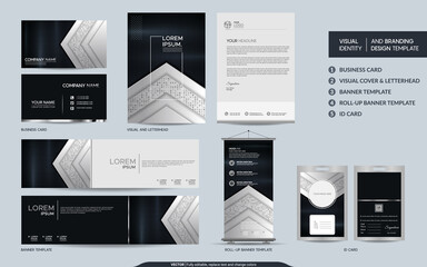 Luxury black and white colorful stationery mock up and visual brand identity set.