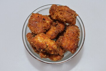 Fried Popcorn Chicken Isolated On White Background Top View