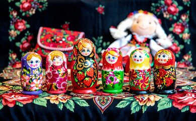 Fototapeta na wymiar Babushka, Matrioshka Traditional handmade Polish & Russian Folk Doll.