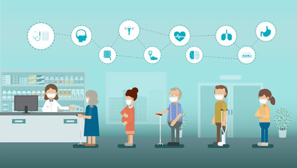 Pharmacy with medical icons flat design vector illustration
