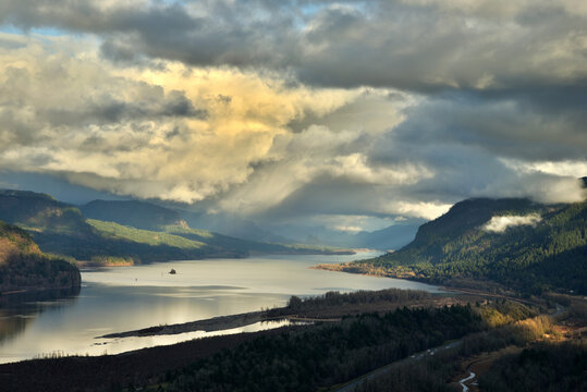 The Columbia Gorge from Crown Point in the Columbia Gorge, Oregon, Taken in Winter