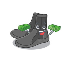A wealthy dive booties cartoon character having much money on hands