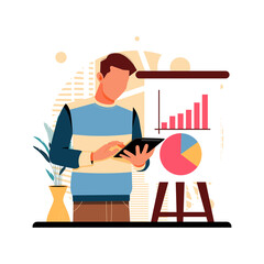 portrait of man presentation, flat design concept. vector illustration