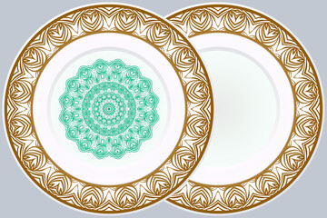 Set of Modern Geometric Ornament in Floral Style and round frame. Artdeco. Illustration For Design. Vector