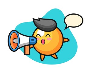 Ping pong ball cartoon holding a megaphone