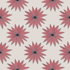 Creative line art bud daisy seamless pattern on light gray background. Geometric floral wallpaper