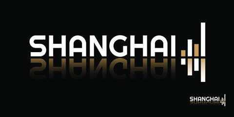 Custom Handmade Shanghai City Finance Vector Logo for marketing, tourism, travel, and events promotion in white and gold font on black background.