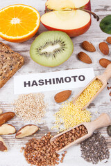 Nutritious healthy ingredients and inscription hashimoto. Problems with thyroid concept