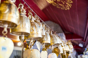 Chiang Mai, Thailand, 2020:  temple Wat Pra That Doi Suthep, bells for happiness, made wishes.