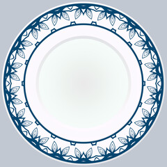 Decorative plate with round ornament in ethnic style. Fashion background with ornate dish. Vector illustration.