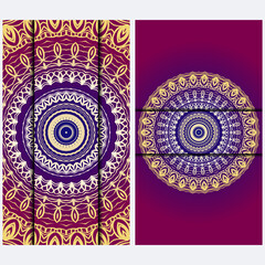 Luxury red, sunrise, gold color The Front And Rear Side. Mandala Design Elements. Wedding Invitation, Thank You Card, Save Card, Baby Shower. Illustration. Vector