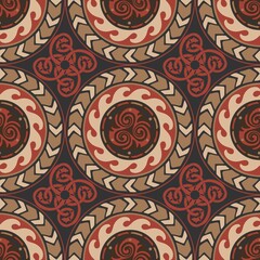 Viking trinity Triquetra tribal tattoo design for Seamless pattern vector with red brown urban color tone background 