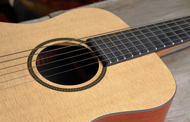 Sound hole of acoustic guitar