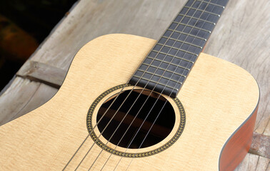 Obraz premium Sound hole of acoustic guitar