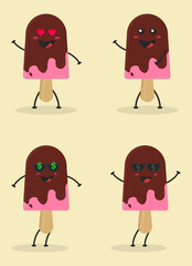 Cute Flat Cartoon Ice Cream Illustration. Vector illustration of cute ice cream with a smiling expression. Cute ice cream mascot design