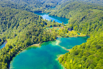Aerial view of the lakes with waterfalls, Plitvice Lakes National Park, Croatia