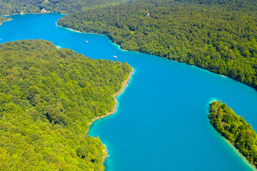 Fototapeta na wymiar Aerial view of the Kozjak lake on the Plitvice Lakes National Park, Croatia
