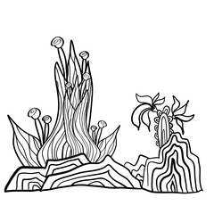 Vector black silhouette of a plant in zentangle style on a white background. Flower pattern.