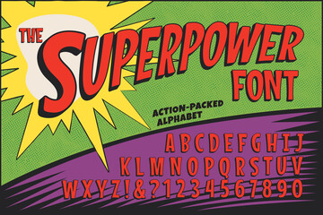 A Classic Comic Book Logo Alphabet; The Superpower Font - obrazy, fototapety, plakaty