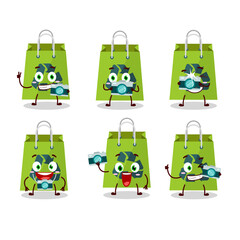 Photographer profession emoticon with recycle bag cartoon character