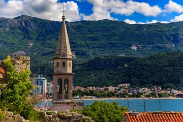 Fotobehang Budva Old Town from the Citadel with the Holy Trinity church and Adriatic Sea in the background in Montenegro, Balkans © SvetlanaSF