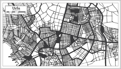 Fototapeta na wymiar Urfa Turkey City Map in Black and White Color in Retro Style. Outline Map.