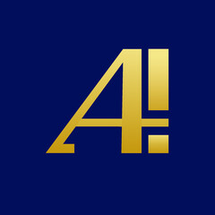 Logo with a gold letter A on a blue background. Vector image.