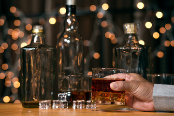 Barman pouring whiskey whiskey glass beautiful night